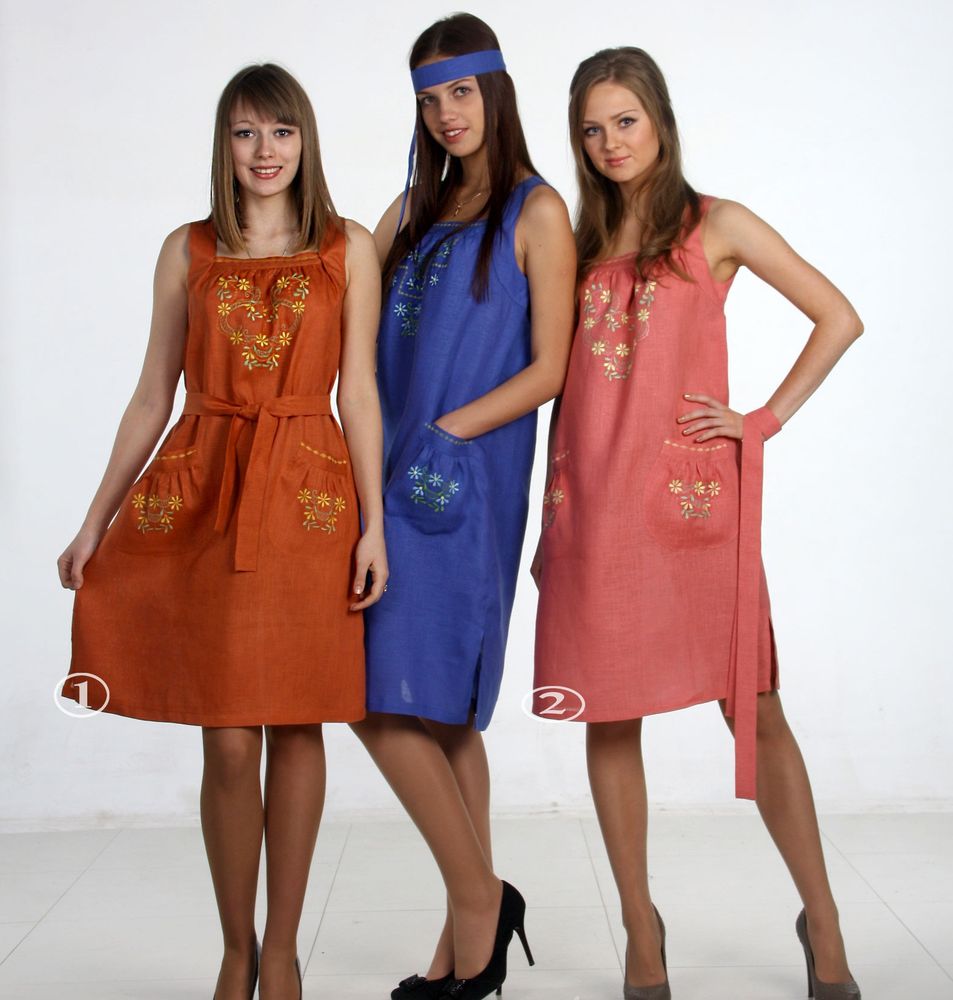 Льняной сарафан с вышивкой модель "Эсмеральда"